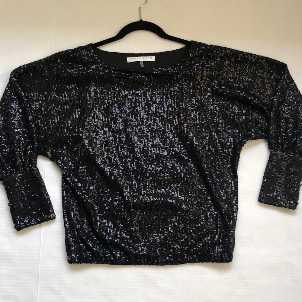 TRINA TURK Sprite Black Sequin Blouse Size S - Picture 6 of 9